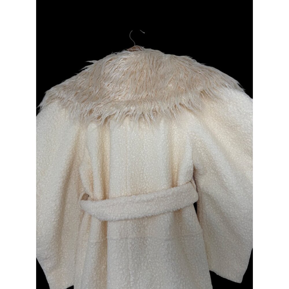NWT Ghospell Cream Tape Bouclé Teddy Coat With Faux Fur Collar & Belted Waist Sz - Picture 7 of 13